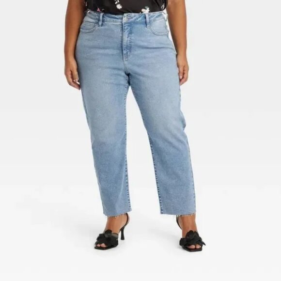 Women's High-Rise Cropped Slim Straight Jeans - Ava & Viv Blue Denim 26 - Picture 1 of 2
